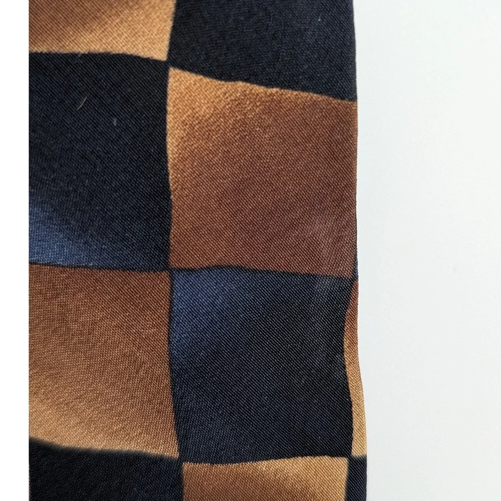 Jimmy V Jim Valvano Mens Silk Tie Brown Navy Blue Checkerboard Wide‎ 4 Inch